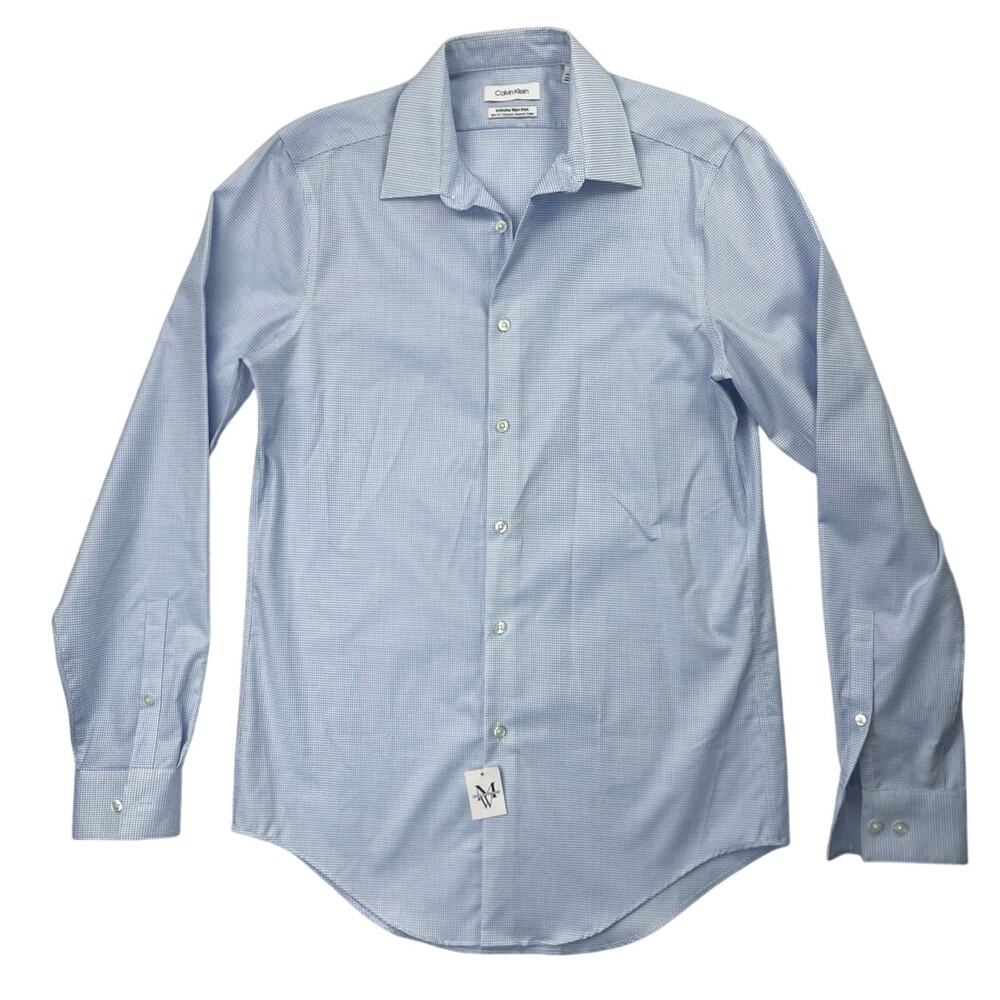 NEW Calvin Klein Men's Blue Infinite Non Iron Slim Fit Button Down Shirt Top M